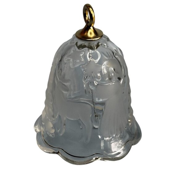 Frosted Glass Bell Ornament Deer & Angel Scene Gold Trim 3.5 Inch - Picture 4 of 6